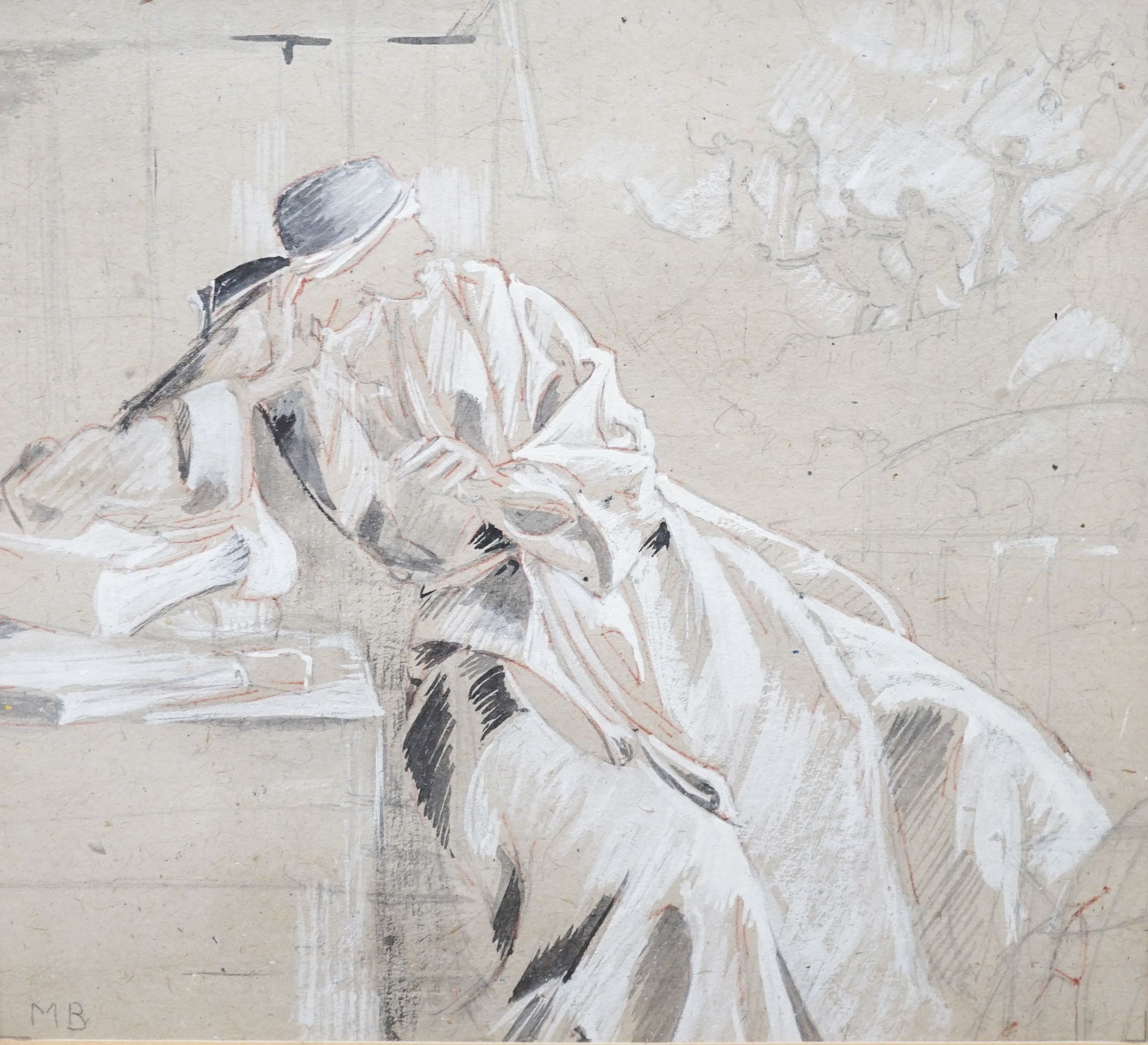 Maud Beddington (fl.1895-1922), watercolour and pencil, 'Study for a decorative design', Exhibition label verso, 16 x 18cm